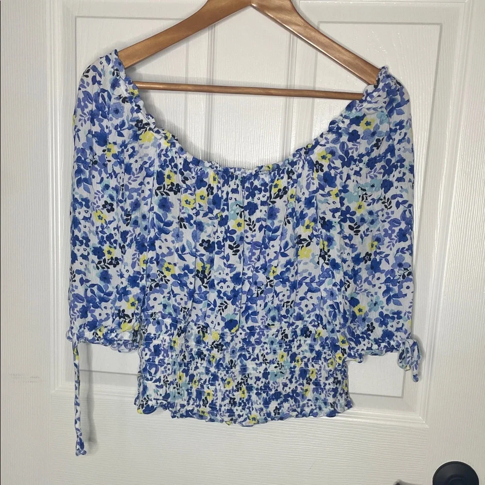 BCX Floral Off-Shoulder Blouse - Blue and Yellow